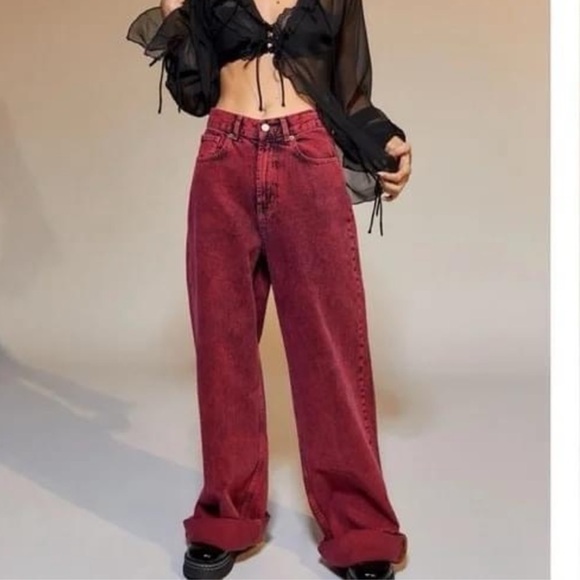 BDG Denim - BDG Urban Outfitters Skater Baggy Jeans Red Acid Wash Size 26